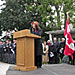 Her Worship Mayor Anne Marie DeCicco-Best addresses the public taking controls of the carillon for the City of London and thanking the crowds.