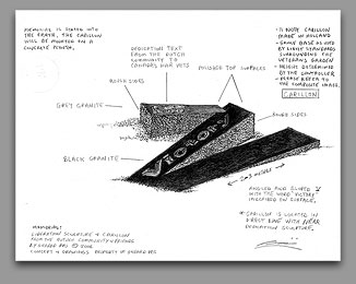 Gerard's original drawing of the Liberation Sculpture for this Memorial - click for enlargement.